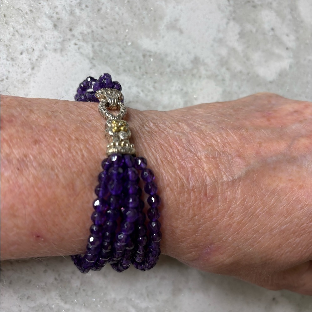 Barbara Bixby Amethyst/SS/18kt detailed bead bracelet 8 x 1/2 inch